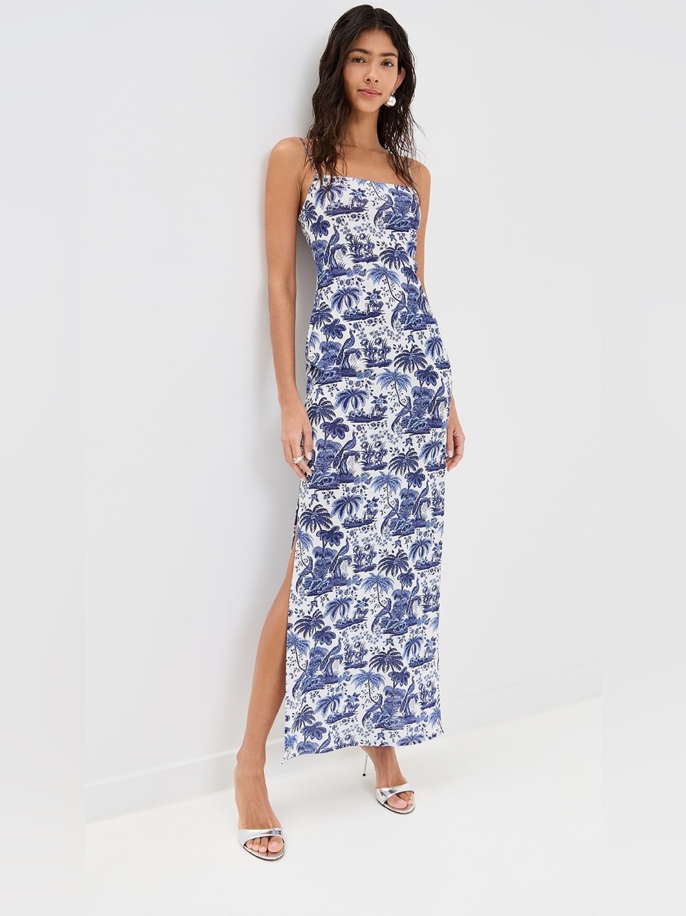 NWT STAUD Hastings Maxi Dress in Blue Toile, Size Small